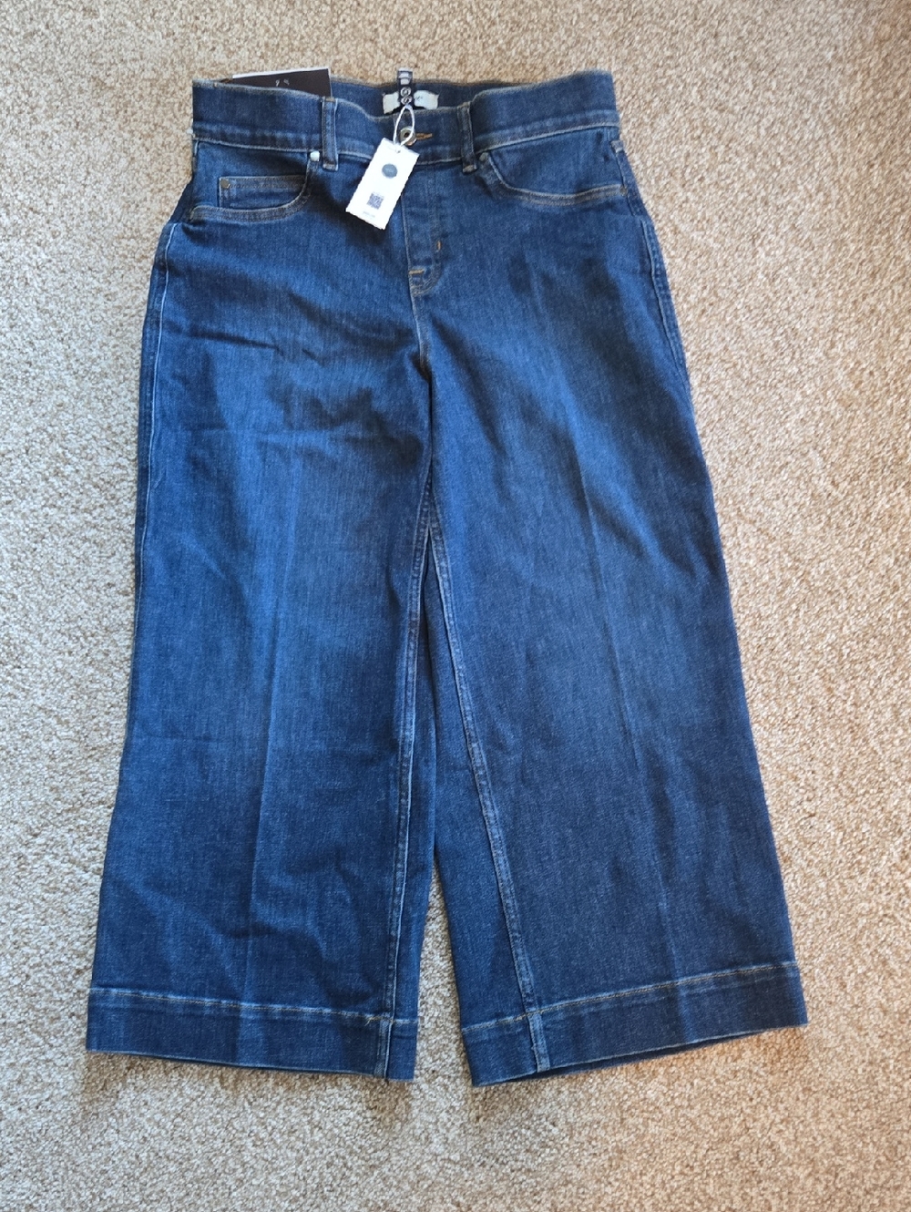 SPANX NWT Women's Cropped Wide Leg Denim Jeans Large Petite